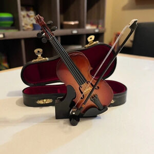 Vintage Mini 5.25" Violin with Bow and Case, Stand Display Music Classical Shelf